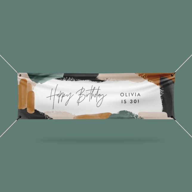 Green terracotta abstract watercolor birthday banner (Creator Uploaded)