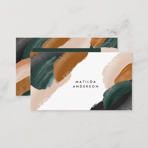 Green terracotta abstract watercolor modern unique business card