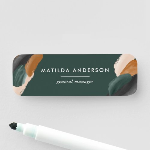Green terracotta abstract watercolor modern unique name tag