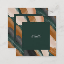 Green terracotta abstract watercolor modern unique square business card