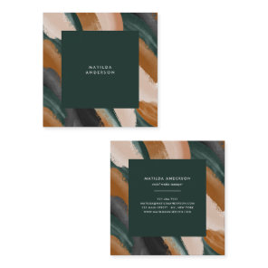 Green terracotta abstract watercolor modern unique square business card
