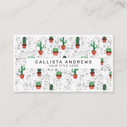 Green Terracotta Cactus Pots Splatter Pattern Business Card