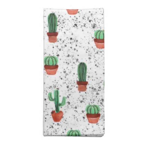 Green Terracotta Cactus Pots Splatter Pattern Cloth Napkin