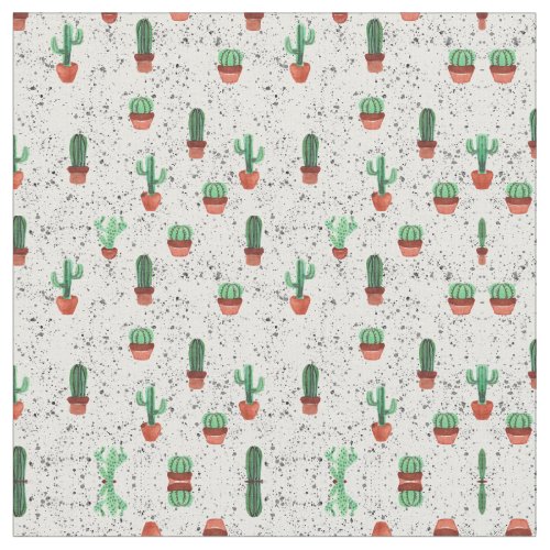 Green Terracotta Cactus Pots Splatter Pattern Fabric