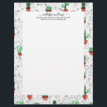 Green Terracotta Cactus Pots Splatter Pattern Letterhead<br><div class="desc">This modern, cute, and artsy pattern is perfect for the summer season. It features a hand-painted watercolor green, terracotta orange, black, and white potted cactus succulent pattern. It's artistic, trendy, cool, and unique. ***IMPORTANT DESIGN NOTE: For any custom design request such as matching product requests, color changes, placement changes, or...</div>