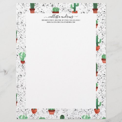 Green Terracotta Cactus Pots Splatter Pattern Letterhead