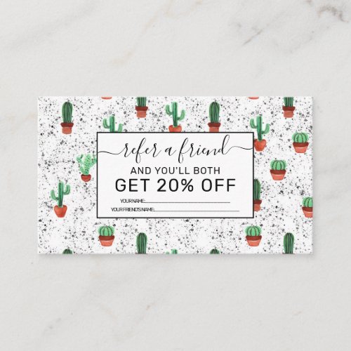 Green Terracotta Cactus Pots Splatter Pattern Referral Card