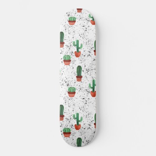 Green Terracotta Cactus Pots Splatter Pattern Skateboard