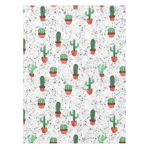 Green Terracotta Cactus Pots Splatter Pattern Tablecloth