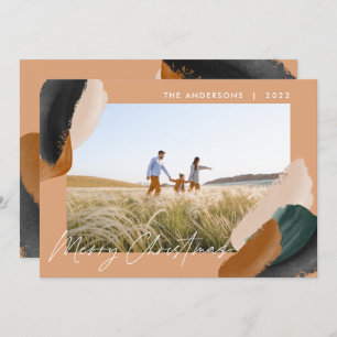 Green terracotta modern minimal watercolor photo h holiday card