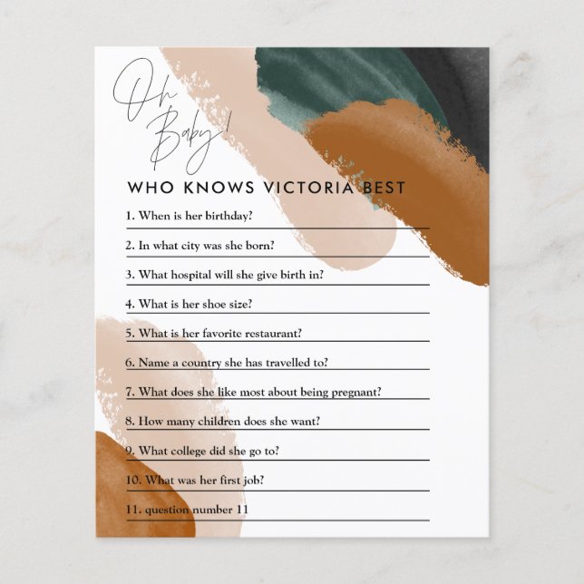 Green terracotta watercolor baby shower game flyer (Front)