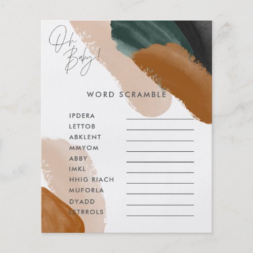 Green terracotta watercolor baby shower game flyer