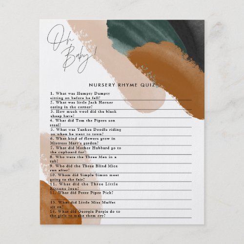 Green terracotta watercolor baby shower game flyer