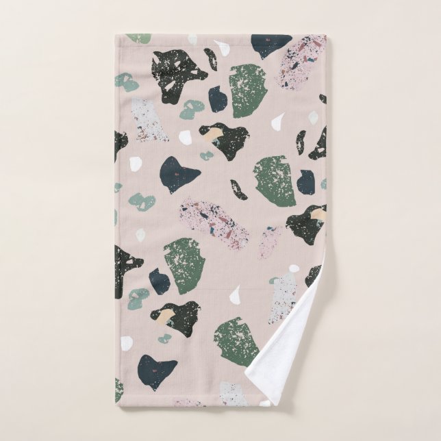Green Terrazzo Pattern Bath Towel Set (Hand Towel)