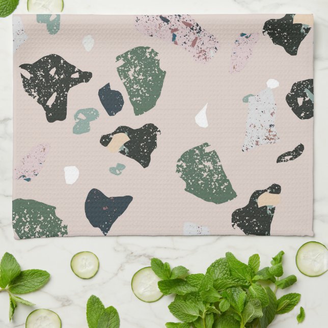 Green Terrazzo Pattern Kitchen Towel (Folded)