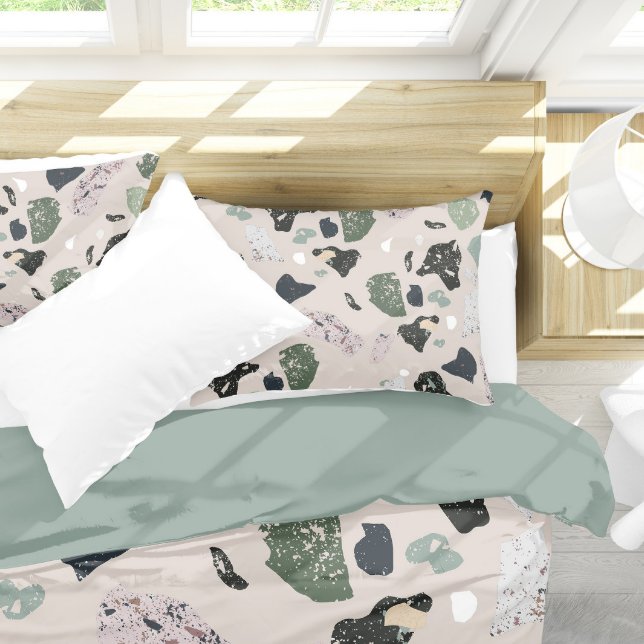 Green Terrazzo Pattern Pillow Case (Green Terrazzo Pillow Case On Bed)