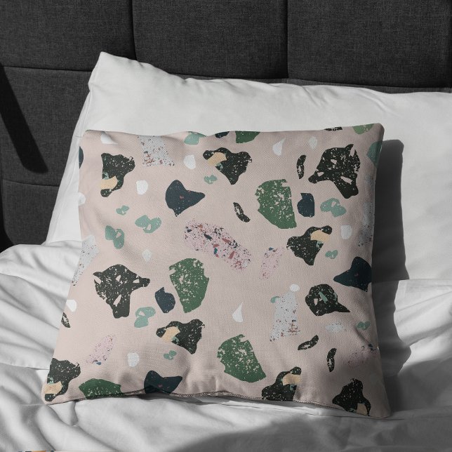 Green Terrazzo Pattern Throw Pillow (Green Terrazzo Pillow)