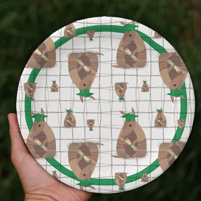 Green Texas Armadillo Graduation Paper Plates (Creator Uploaded)