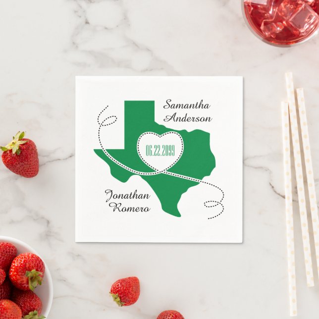 Green Texas Curling Ribbon Wedding Date Napkins (Insitu)
