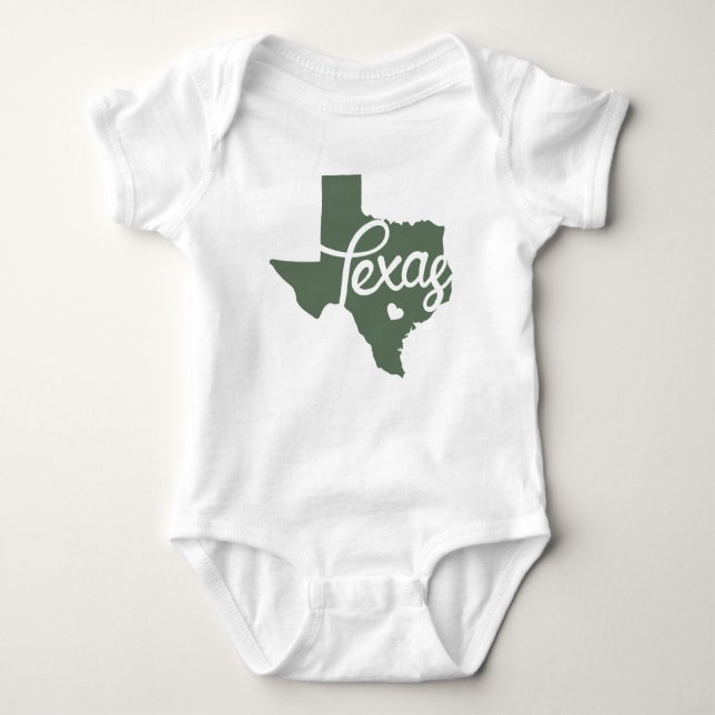 Green Texas Heart Baby Bodysuit (Front)
