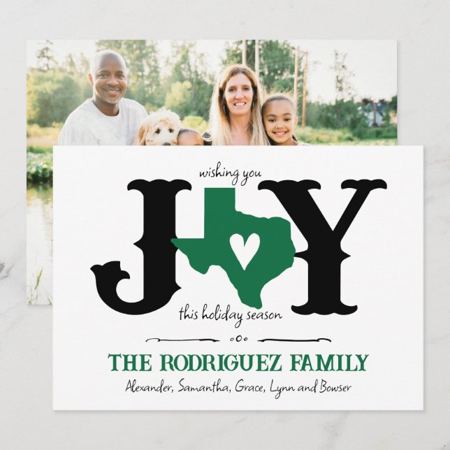 Green Texas JOY Photo Holiday Card (Front/Back)