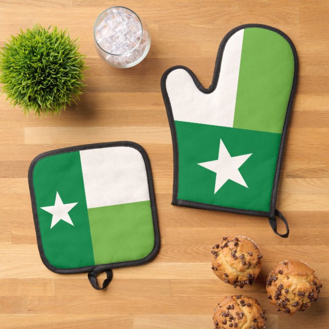 Green Texas State Flag Oven Mitt & Pot Holder Set (Top Down)