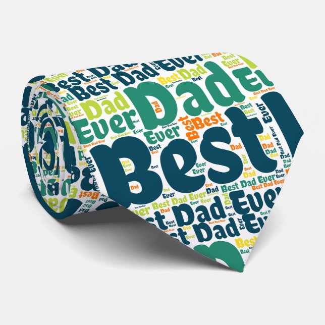 Green Text Best Dad Ever  Neck Tie (Rolled)