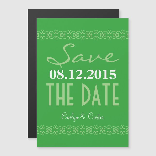 Green Text Save The Date Magnetic Wedding Invites (Front/Back)