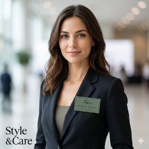 Green Texture Name Tag with Monogram & Job Title