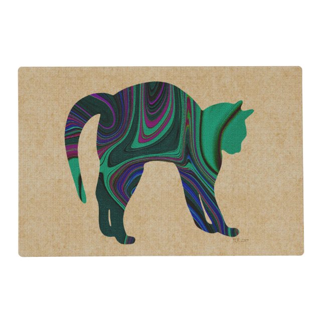 Green textured cat placemat (Front)