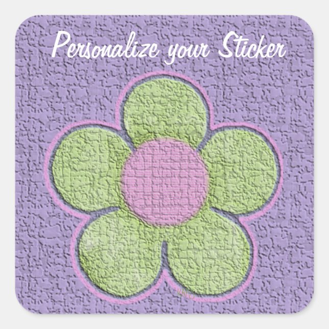 Green Textured Flower Square Sticker (Front)