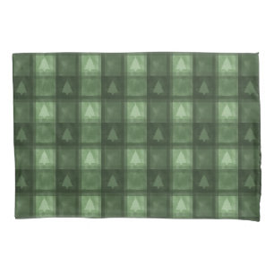 Green Textured Plaid And Fir Tree Shapes Christmas Pillow Case