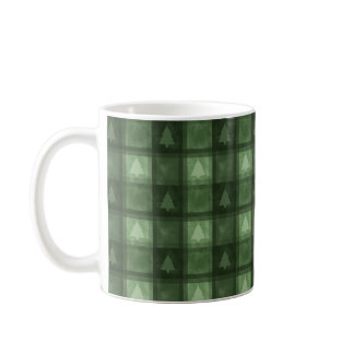 Green Textured Plaid With Tree Silhouettes Festive Coffee Mug