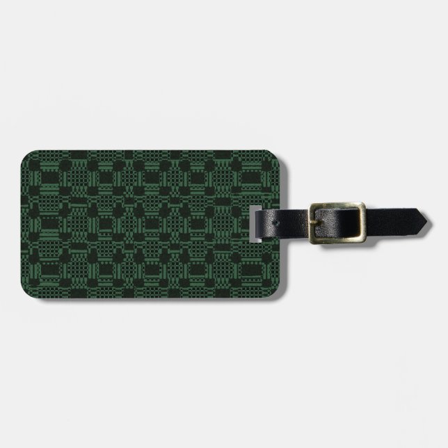 Green textured squares pattern luggage tag (Front Horizontal)