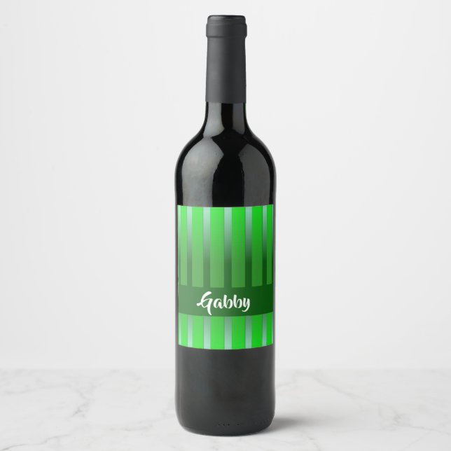 Green textured stripes pattern wine label (Front)