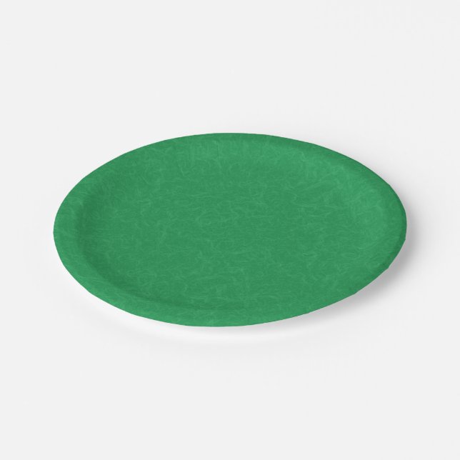 Green textured surface with  swirling pattern paper plates (Angled)
