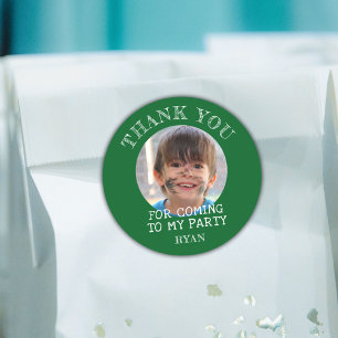Green Thank you Birthday Boy Photo Classic Round Sticker