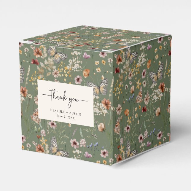 Green Thank You Boho Wedding Favor Boxes (Front Side)
