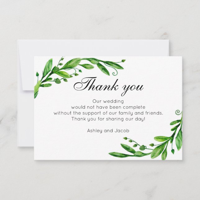 Green thank you. Botanical summer wedding note You Card (Front)