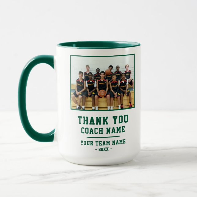 Green Thank you Coach Team Name Photo Mug (Left)