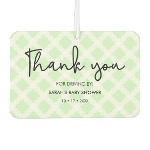 Green Thank you Drive by Baby Shower favor heart Air Freshener