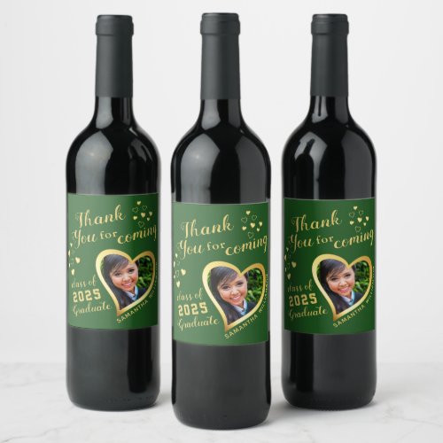 Green Thank You for Coming Graduation Party Favor Wine Label
