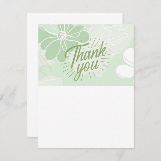 Green Thank You Note - Flat - Blank One Side (Front/Back)