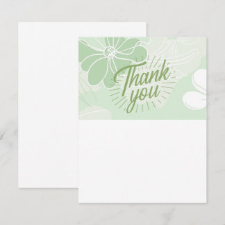 Green Thank You Note - Flat - Blank One Side Card