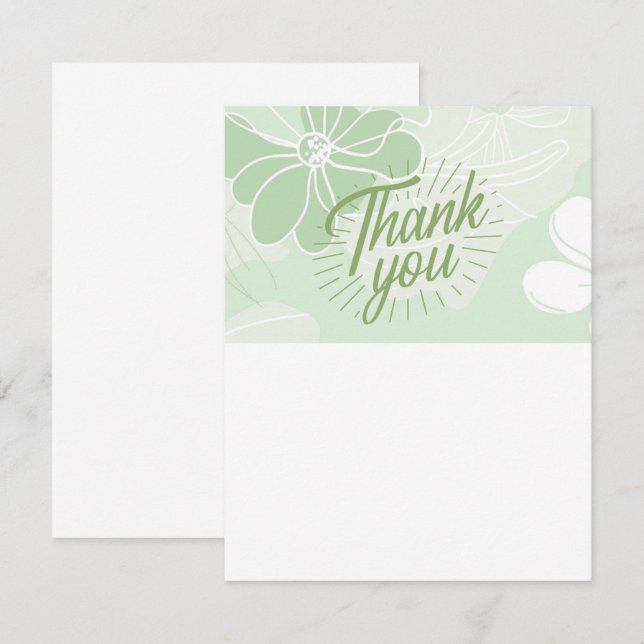 Green Thank You Note - Flat - Blank One Side Card (Front/Back)