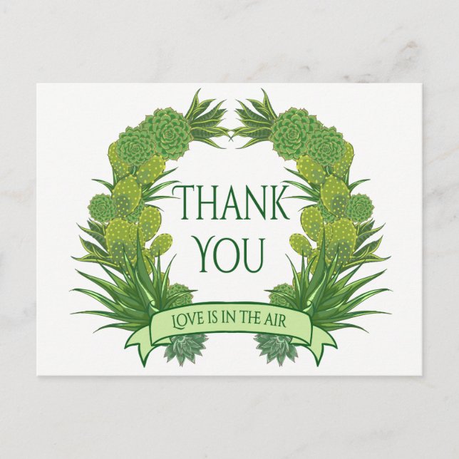 Green Thank You Succulent Cactus Southwest Wedding Postcard (Front)
