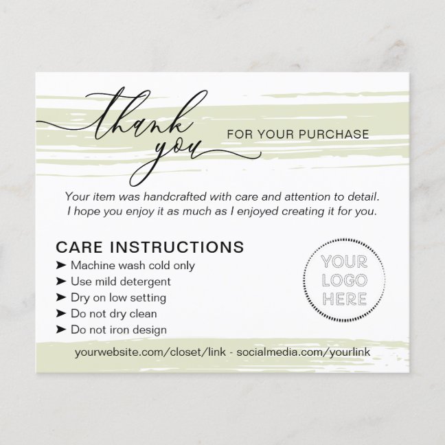 Green Thank you Washing Care Instructions Advice Flyer