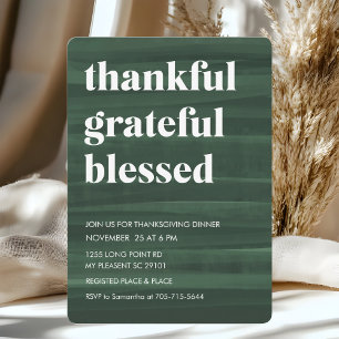 Green Thankful Grateful Blessed Dinner Invitation