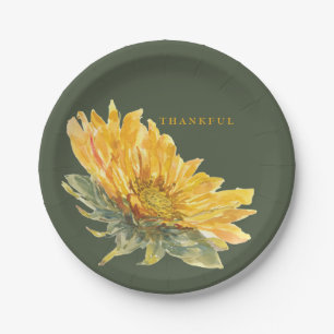 Green Thankful Sunflower Thanksgiving Paper Plates