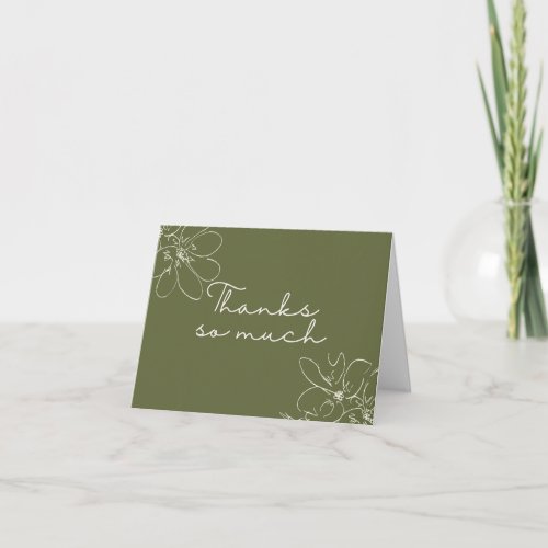 Green "Thanks So Much" Hand-Drawn Wildflower Letterpress Thank You Card
